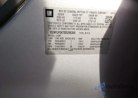 2016 Chevrolet Equinox Lt z USA, uszkodzony, nr VIN 2GNFLFEK7G6296366